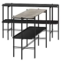 Modern Office Desk With Black Metal Frame Marble Desktop And Multiple Shelves