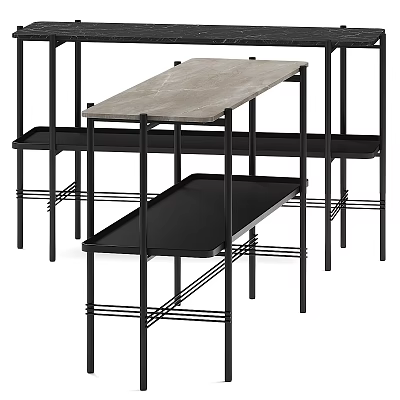 Modern Office Desk With Black Metal Frame Marble Desktop And Multiple Shelves 3d model