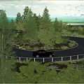 Curved Road Infrastructure With Street Lamps Trees And Black Car In Natural Surroundings