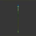 Enchanted Magic Staff With Blue Glowing Crystal Top And Brown Wooden Body