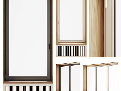 Different Window Frame Designs With Wooden And Black Sliding Casement Styles 3d model