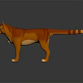 Orange Cat 3D Model With Green Eyes And Striped Tail Standing On Black Background