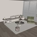 Modern multi-person sofa leisure sofa chair coffee table corner table combination 3d model