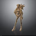 3D Female Action Figure Sculpture With Long Hair Hat Shorts And Boots On Dark Background