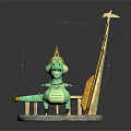 Cartoon Dinosaur Themed Children's Furniture With Green Body Golden Crown And Round Base