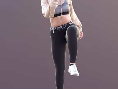 A Woman Exercising in Crop Top Light Jacket Gym Shark Leggings and White Sneakers 3d model