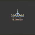 Ornate Carousel With Blue White Striped Canopy Golden Decorations And Colorful Horses