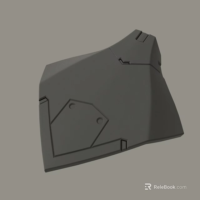 Gray Irregular Shaped Industrial Component With Geometric Lines And Holes 3d model