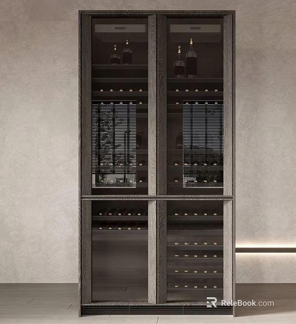 Modern Wine Cabinet With Glass Doors And Built In Wine Bottle Racks 3d model 