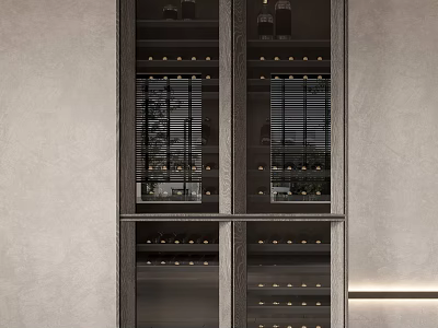 Modern Wine Cabinet With Glass Doors And Built In Wine Bottle Racks 3d model
