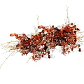 Decorative Rusty Red Flowers In Vase With Twigs And Dried Leaves