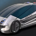 Futuristic Police Functional Vehicle With Sleek Silver Exterior And Red Blue Lights