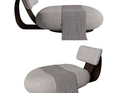Modern Light Gray Lounge Chair With Checkered Blanket And Dark Wooden Frame 3d model