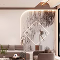 Modern Living Room Interior With Curved Sofa Round Coffee Table Decorative Shelves And Wall Artwork