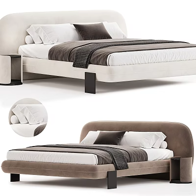 Modern Background Double Bed Interior With Beige Upholstery White Pillows And Gray Blanket 3d model