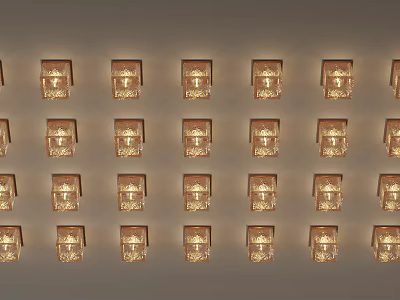 Neatly Arranged Square Crystal Chandeliers On Ceiling With Warm Light 3d model