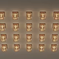 Neatly Arranged Square Crystal Chandeliers On Ceiling With Warm Light