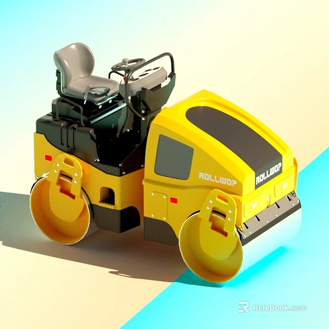 Yellow ROLLOAD Double Drum Road Roller With Gray Seat And Black Body 3d model