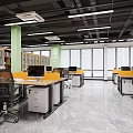 Public Office Interior Design With Workstations Computers Large Windows Storage Cabinets And Natural Light 3d model