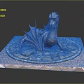 Elegant Sitting Bronze Dragon Sculpture On Pink Square Base With Circular Stone Plate