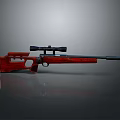 Sniper Rifle With Red Wooden Stock Black Barrel And Scope