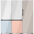 Modern Refrigerator Freezer Featuring Multicolor Panels White Light Blue Pink And Stylish Black Frame