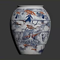 Ceramic Vase Sculpture Carving with Blue Red Birds and Plants Design