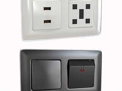 Modern Switch Panels With USB Ports Dual Sockets And White Dark Color Finishes 3d model