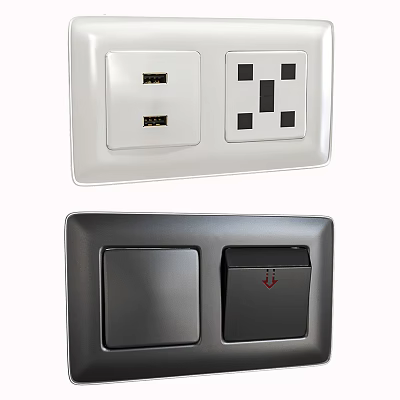 Modern Switch Panels With USB Ports Dual Sockets And White Dark Color Finishes 3d model