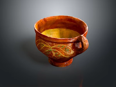 Traditional Ceramic Cup Sculpture With Red Exterior Yellow Interior And Intricate Patterns Handle 3d model