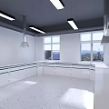 Modern Laboratory Interior Design With Lab Benches Fume Hoods And Scientific Equipment