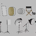 Essential Photography Filming Equipment Including Light Stands Reflectors Director's Chair Clapperboard And Tripod