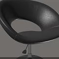 Black Leather Leisure Chair With Circular Cutout Design And Sturdy Silver Metal Base