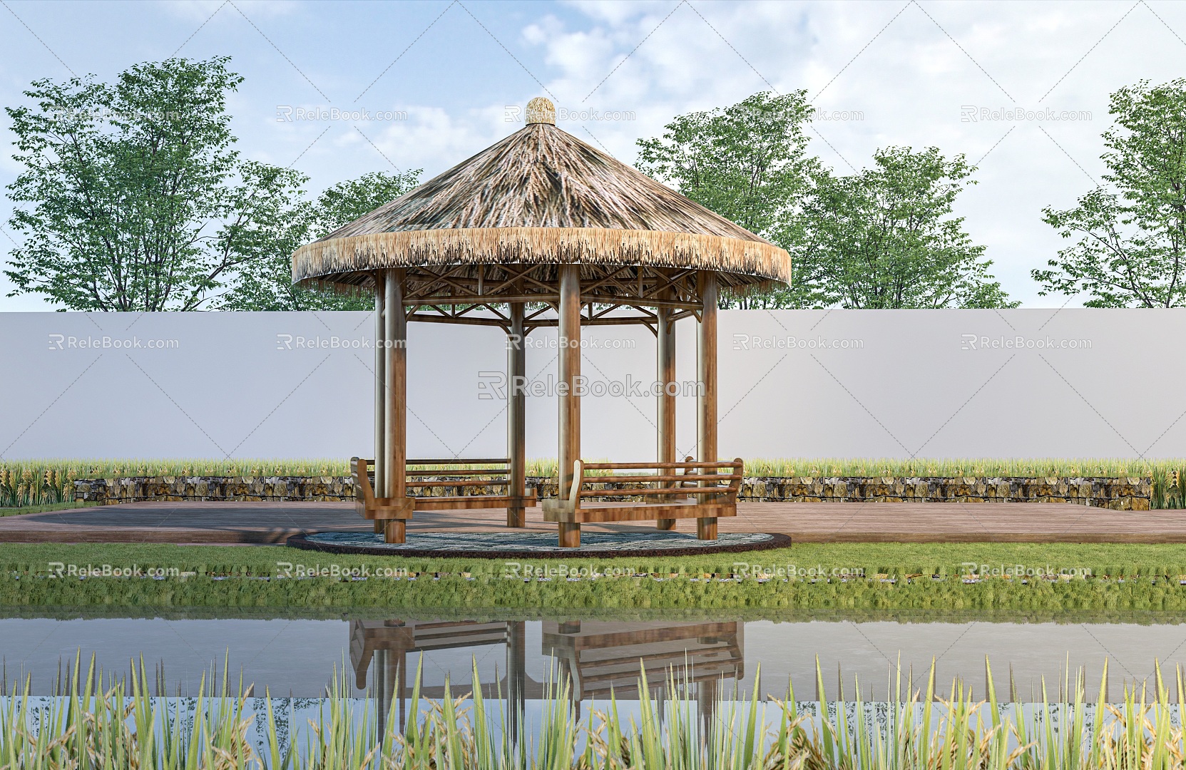 thatched pavilion country sketch pavilion pavilion landscape pavilion round pavilion landscape structure landscape gallery 3d model