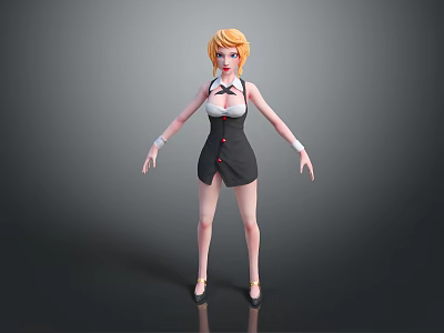 Game Movie Character With Blonde Hair White Top Black Short Dress And High Heels 3d model