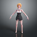 Game Movie Character With Blonde Hair White Top Black Short Dress And High Heels