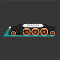 Modern 3D Train Model With Shiny Black White Body And Orange Wheels