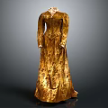 Elegant Golden Full Length Vintage Dress With Intricate Floral Patterns