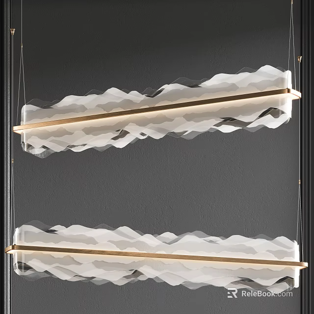 Modern Double Layer Wavy Chandelier With Transparent Shade And Gold Frame 3d model