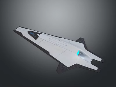 Futuristic Sleek White Aircraft Model With Black Edges And Blue Light 3d model