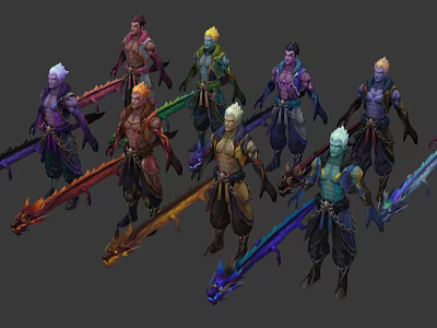 Game and Movie Characters Holding Various Colored Long Swords With Distinct Appearances 3d model