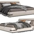 Modern Upholstered Double Beds Interior With Neutral Tones Blanket And Pillows