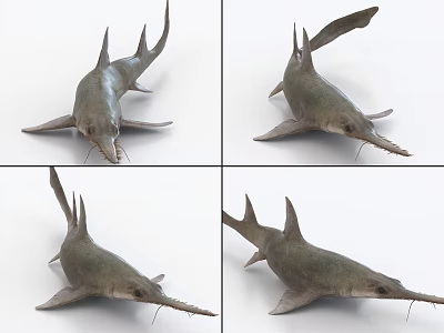 Aquatic Animal Sawfish With Long Rostrum Streamlined Body And Fins Swimming In Marine Environment 3d model