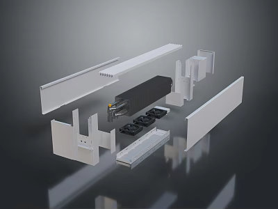 PC Case Hardware Components Including Metal Frame Cooling Brackets And Connectors 3d model