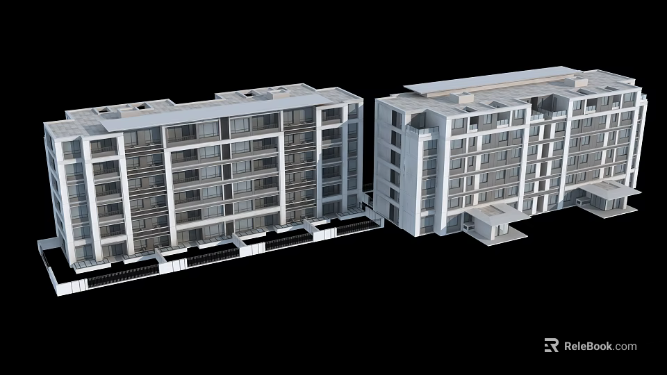 Modern Residential Building Exterior With White Facade Multiple Units And Balconies 3d model 