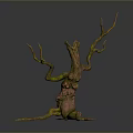 Fantasy Plant Sculpture With Tree Trunk Body And Branch Limbs In Green Brown