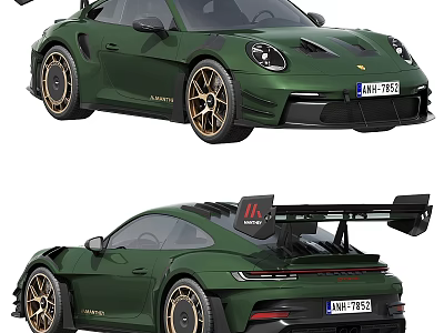 Green Sports Car With Gold Wheels And Black Rear Spoiler Design 3d model