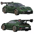 Green Sports Car With Gold Wheels And Black Rear Spoiler Design