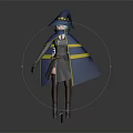 Wizard Character And Magic Fox Creature In Blue Cloak With Yellow Stripes And Pointed Hat