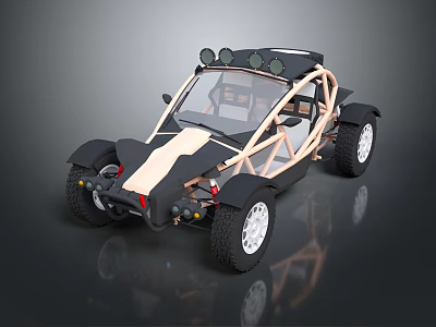 Open Frame Off Road Dune Buggy With Black Beige Exterior Roof Lights And Large Tires 3d model